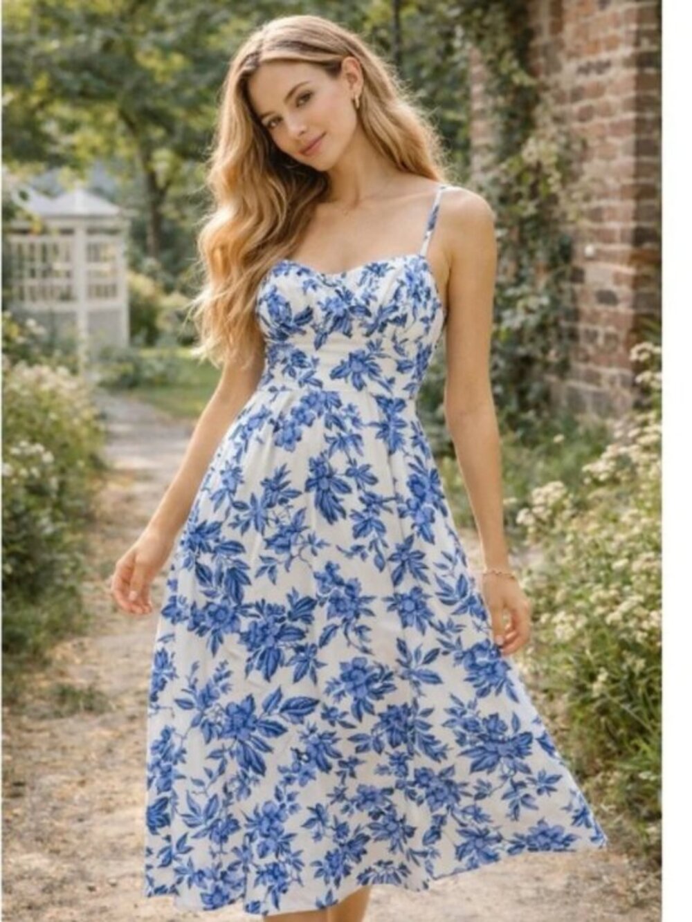 LOFT Romantic Blue Floral Spaghetti Strap Dress Size 8